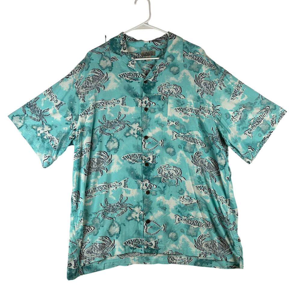 Ocean Coast Short Sleeve Button Up Shirt Men's Large Tall Novelty Fish Crab AOP
